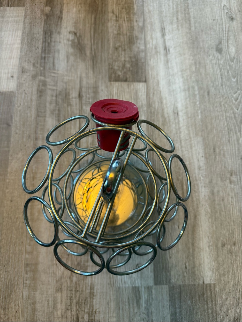 Metal Wine Bottle Holder with Red Cork Top